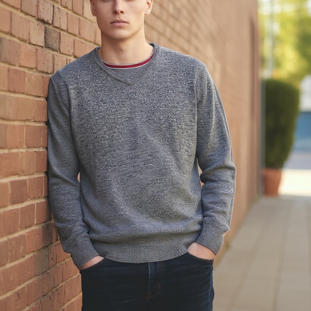 ARIZONA V-Neck Sweater Men’s Y2K Vintage Gray Knit Pullover Casual Preppy Size M